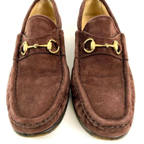 Gucci Mens Loafers Shoes Brown Leather Slip-On Moc 7.5 B